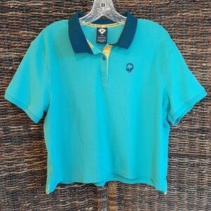 Outdoor Afro x REI Co-op Womens Large Turquoise Polo Shirt Teal Glaze Green Blue